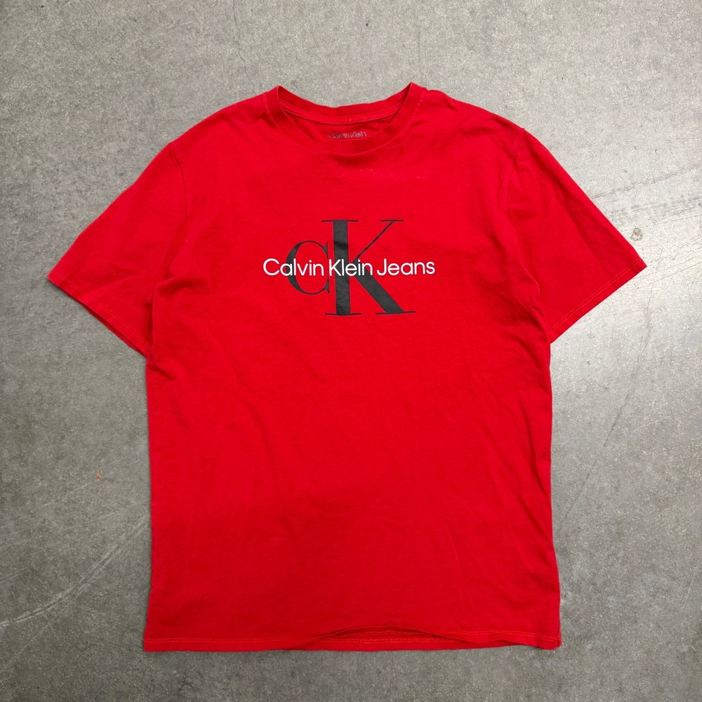 Calvin Klein Jeans Mens Red Graphic Logo T-Shirt Short Sleeve Size Small CK